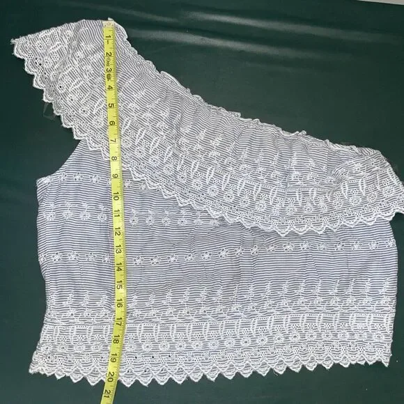 American Eagle Womens Large Asymmetrical One-Shoulder Top Eyelet Cottagecore - Picture 7 of 8